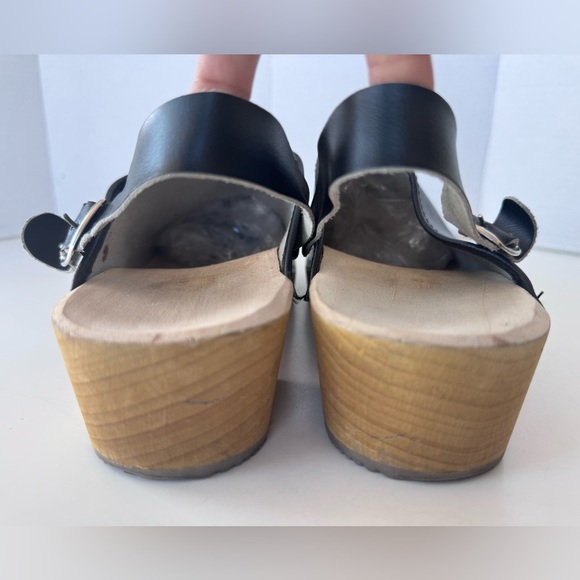 Black Leather Wooden Clog Sling back Buckle Mule Loafer Shoes Women’s Size 41 - Picture 8 of 11